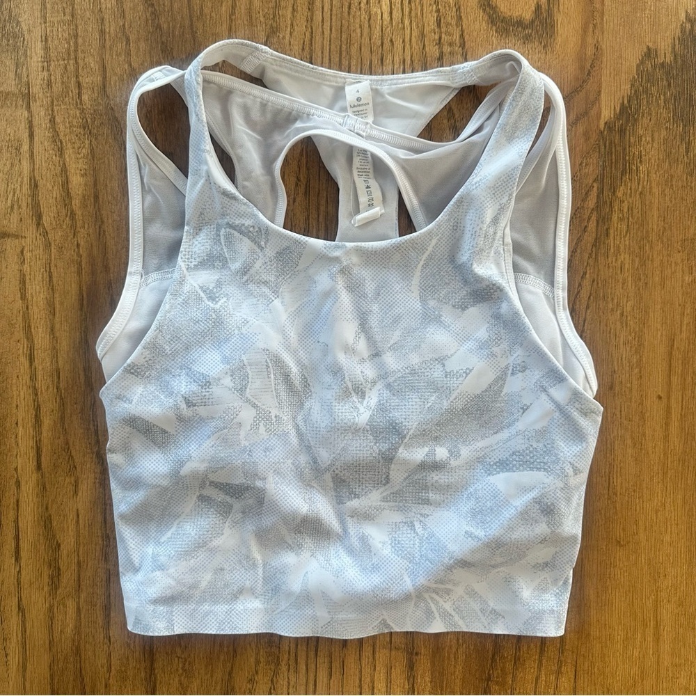 Lululemon Double Lined Tank Bra Size 4 White Multi Mesh Sporty Athletic Top
